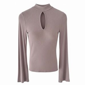 Express Light Mauve Pink Mock Neck Cutout Front Long Sleeve Top Size Medium